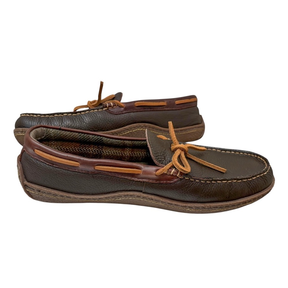 L.L.Bean Men's Handsewn Flannel Lined Leather Slippers - Picture 6 of 9